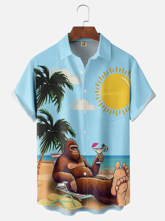 Moisture-wicking Coconut Tree Gorilla Chest Pocket Hawaiian Shirt