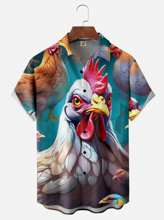 Moisture-wicking Chicken Chest Pocket Hawaiian Shirt