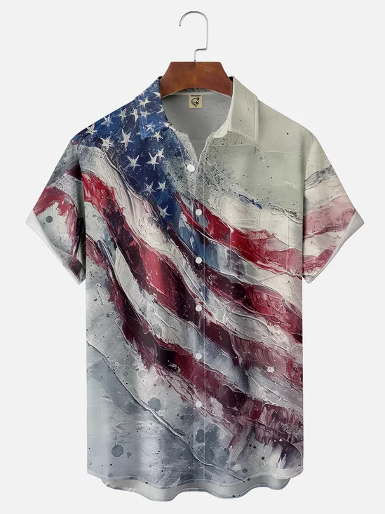 Moisture-wicking National American Flag Chest Pocket Patriotic Shirt