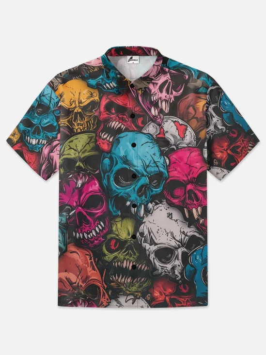 Moisture-wicking Skull Illustration Hawaiian Shirt
