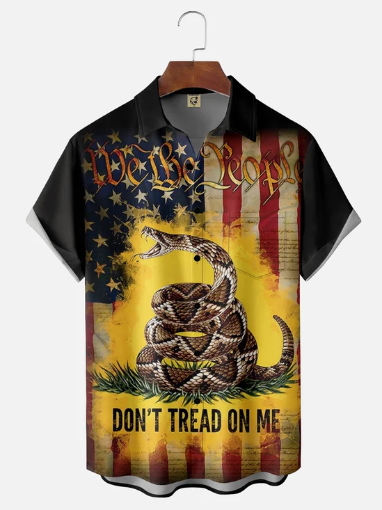 Moisture-wicking American Flag Snake Chest Pocket Hawaiian Shirt