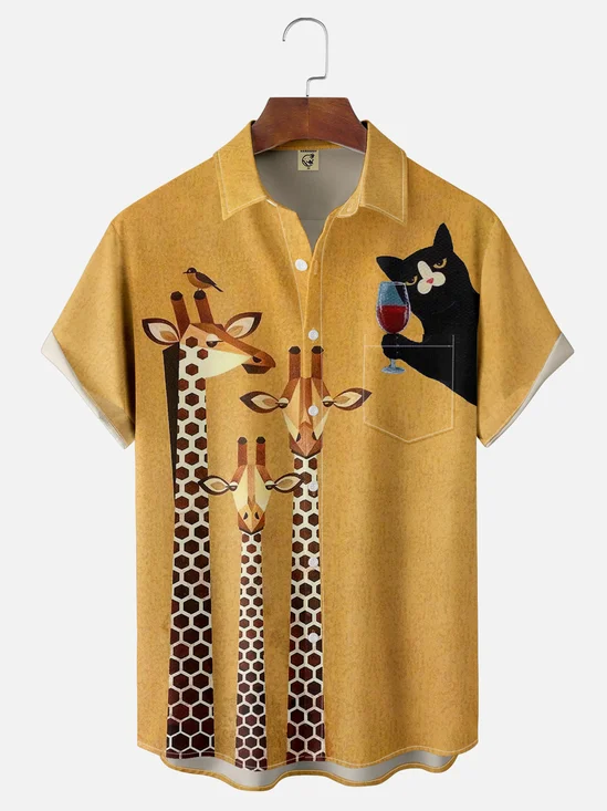 Moisture-wicking Giraffe Chest Chest Pocket Hawaiian Shirt