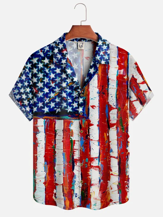 Moisture Wicking Abstract USA Flag Short Sleeve Aloha Shirt