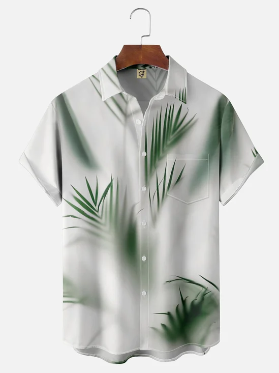 Moisture-wicking Palm Botanical Print Chest Pocket Hawaiian Shirt