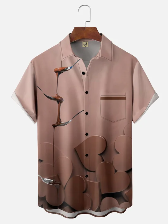 Moisture-wicking Chocolate Day Chest Pocket Hawaiian Shirt