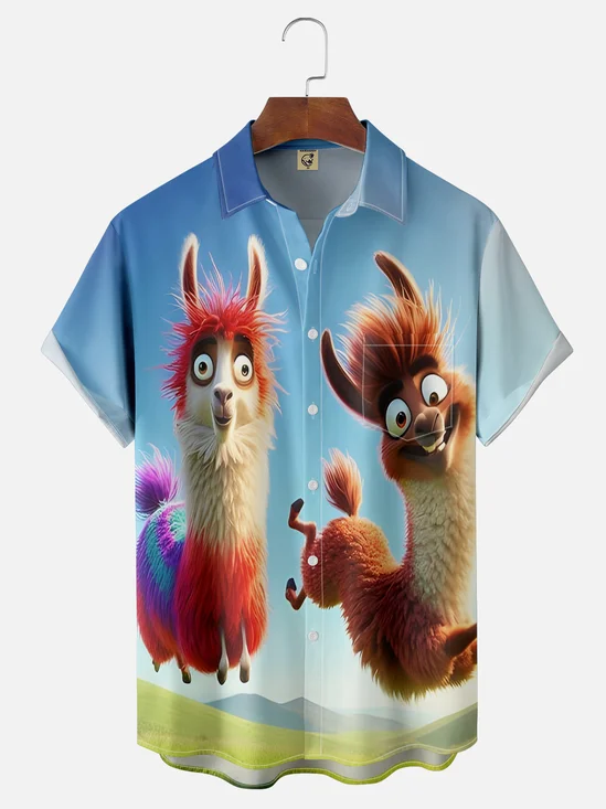 Moisture-wicking Funny Alpaca Chest Pocket Hawaiian Shirt