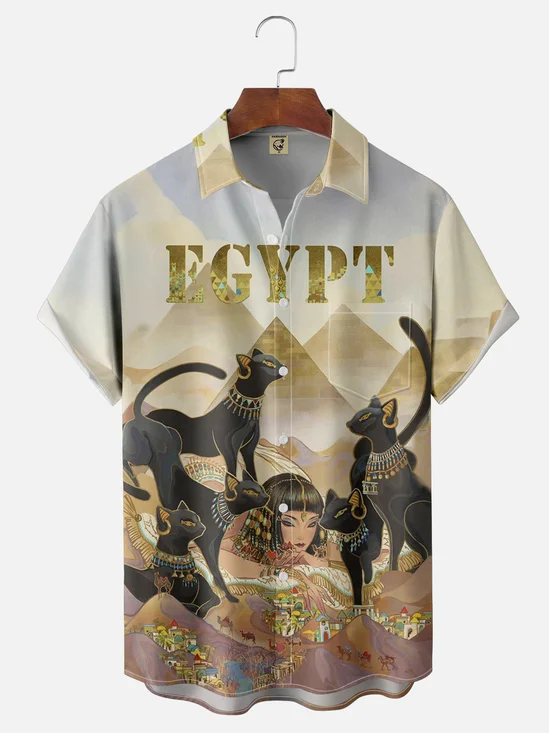 Moisture-wicking Cleopatra Painting Chest Pocket Hawaiian Shirt