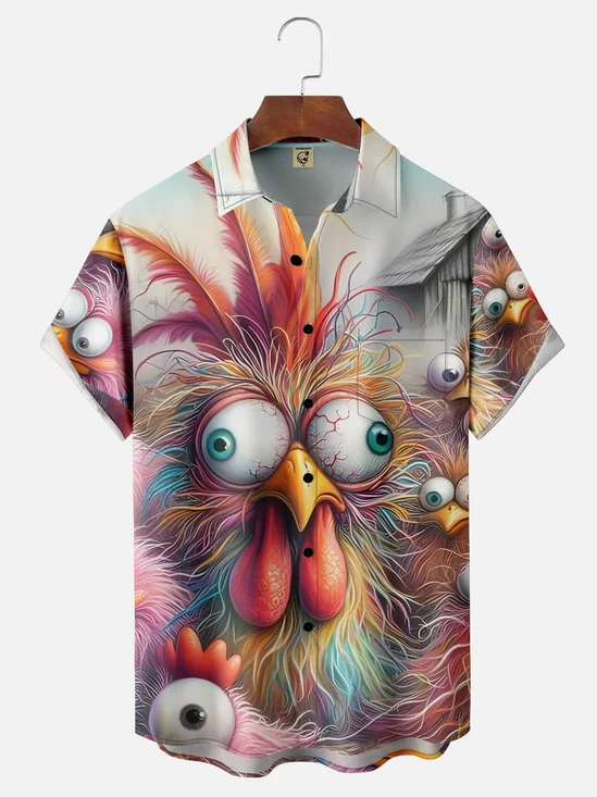 Moisture-wicking Funny Abstract Rooster Chest Pocket Hawaiian Shirt