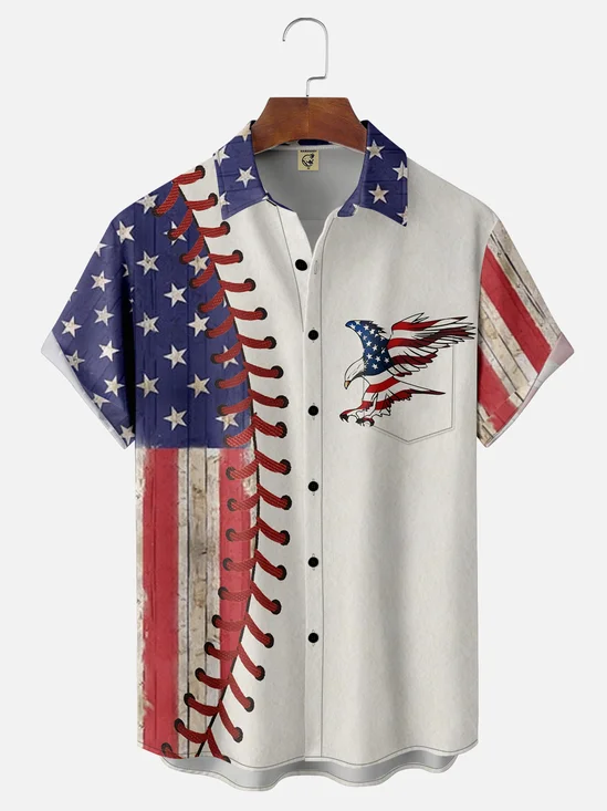 Moisture-wicking Baseball American Flag American Eagle Chest Pocket Hawaiian Shirt