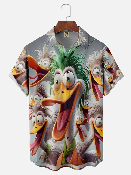 Moisture-wicking Funny Duck Chest Pocket Hawaiian Shirt