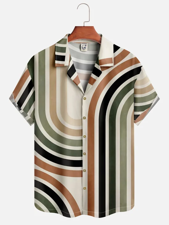 Moisture-wicking Breathable Abstract Striped Aloha Shirt