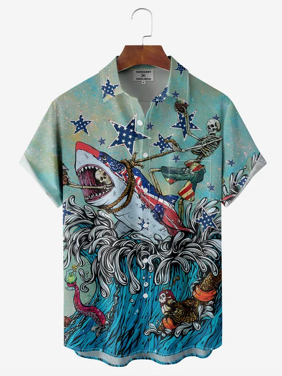 Shark Surfing Hawaiian Shirt By David Lozeau