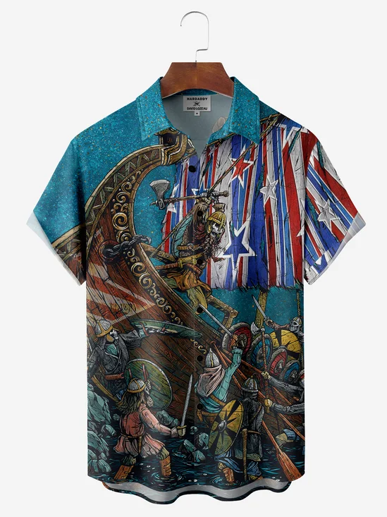 Stars and Stripes Pirate Battle Hawaiian Shirt By David Lozeau
