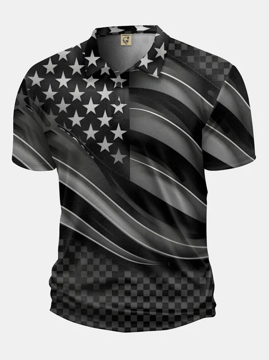 Moisture Wicking Golf Polo 3D Gradient Abstract American Flag
