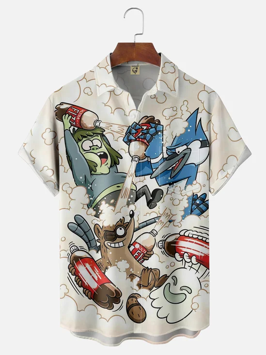 Moisture-wicking Cartoon Chest Pocket Hawaiian Shirt