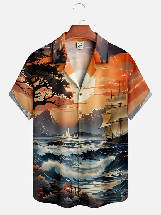 Moisture-wicking Ocean Sunset Sailboat Hawaiian Shirt