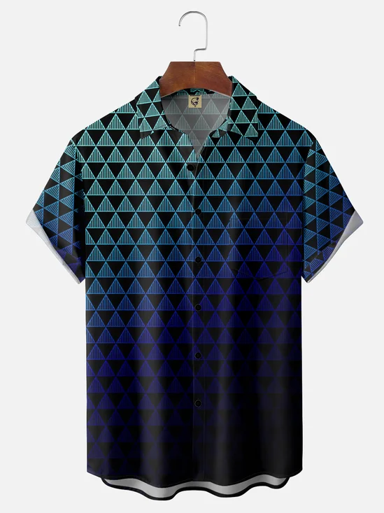 Moisture-Wicking Geometric Gradient Check Hawaiian Shirt