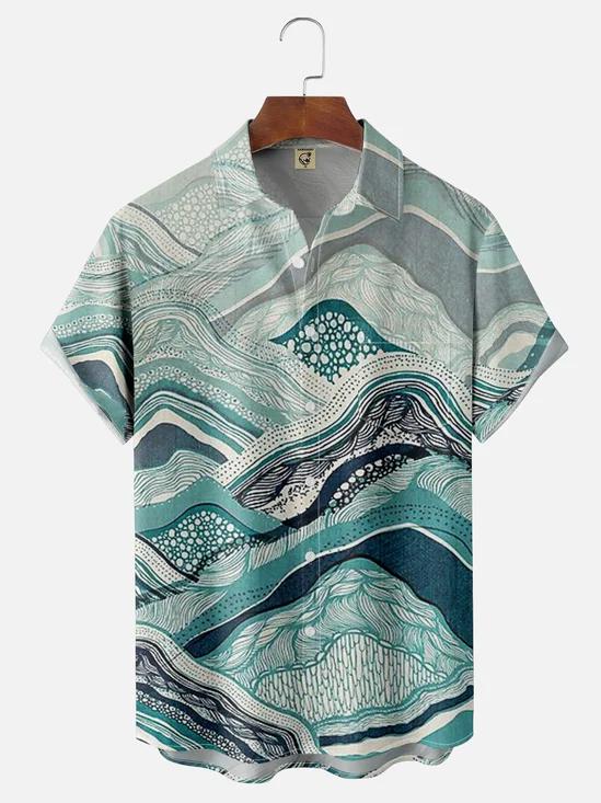 Moisture-wicking Wave Abstract Art Chest Pocket Hawaiian Shirt