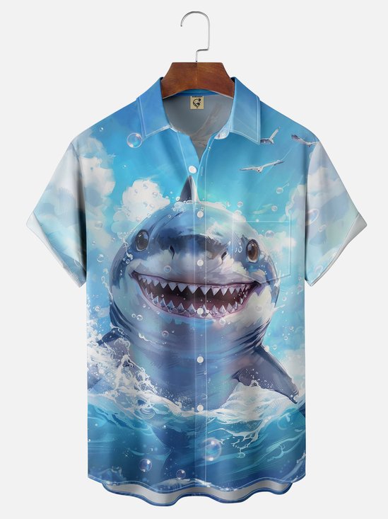 Moisture Wicking Shark Surf Hawaiian Shirt