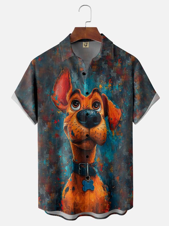 Moisture-wicking Art Dog Chest Pocket Hawaiian Shirt