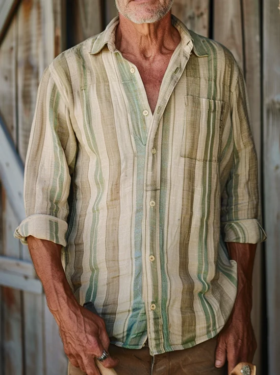 Moisture Wicking Striped Long Sleeve Hawaiian Shirt