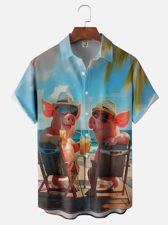 Moisture Wicking Resort Pig Hawaiian Shirt