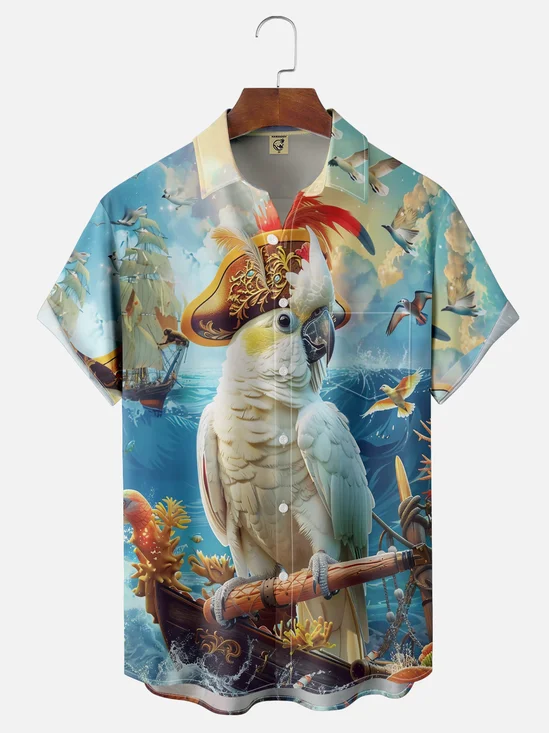Moisture Wicking Pirate Parrot Hawaiian Shirt