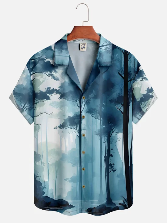 Moisture-wicking Blue Forest Hawaiian Shirt