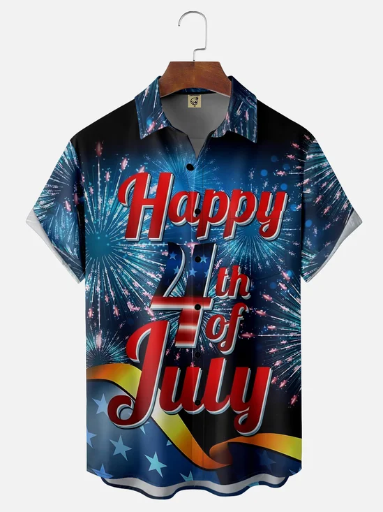 Moisture-wicking USA Independence Day Chest Pocket Hawaiian Shirt