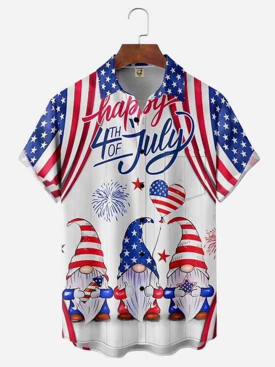 Moisture-wicking USA Independence Day Gnome Chest Pocket Hawaiian Shirt