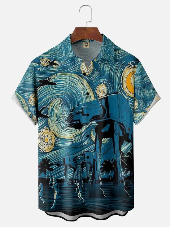 Moisture-wicking Art Painting Chest Pocket Hawaiian Shirt