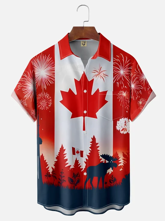 Moisture-wicking Canada Day Chest Pocket Hawaiian Shirt