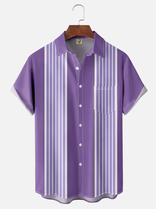 Moisture-wicking Striped Chest Pocket Bowling Shirt