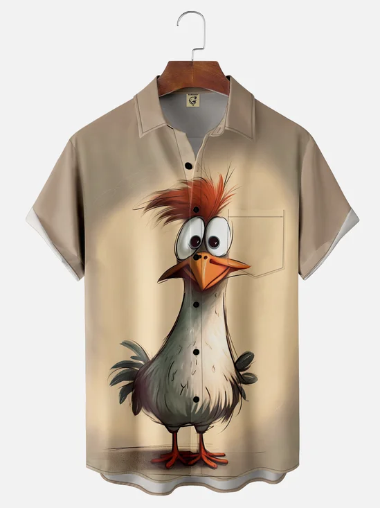 Moisture-wicking Rooster Chest Pocket Hawaiian Shirt