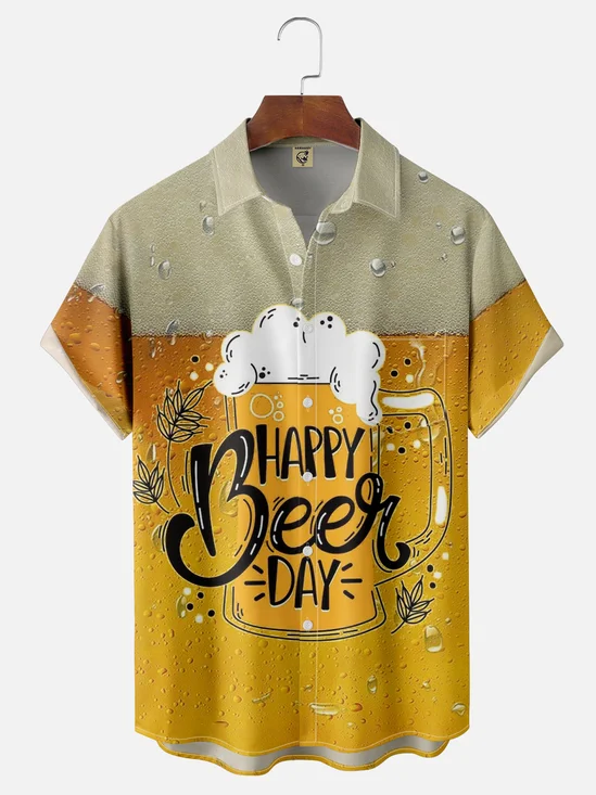 Moisture-Wicking Beer Foam Chest Pocket Hawaiian Shirt