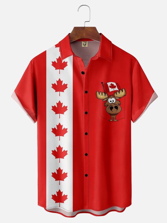 Moisture-wicking Canada Day Chest Pocket Bowling Shirt