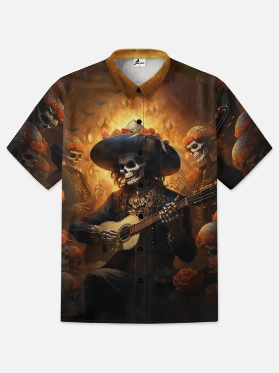 Moisture-wicking Skeleton Playing Guitar Hawaiian Shirt