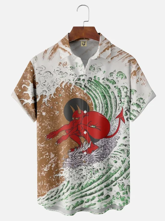 Moisture-wicking Devil Surf Chest Pocket Hawaiian Shirt