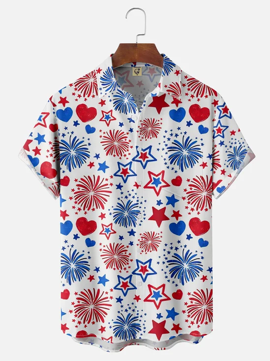 Moisture-wicking American Flag Chest Pocket Hawaiian Shirt