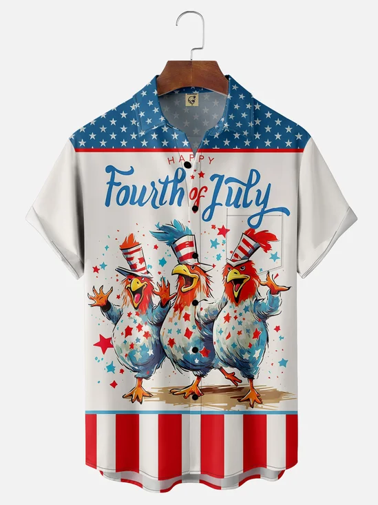 Moisture-wicking USA Independence Day Chest Pocket Hawaiian Shirt