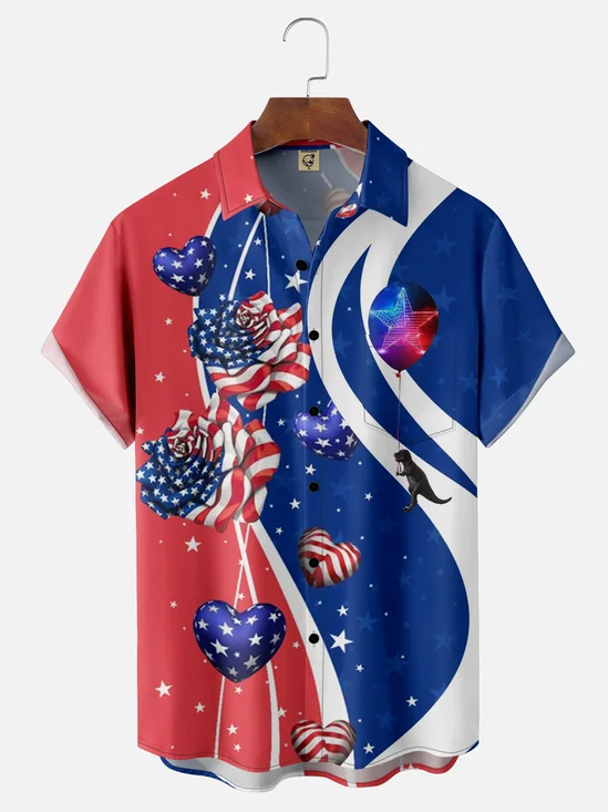 Moisture-wicking American Flag Bouquet Chest Pocket Hawaiian Shirt