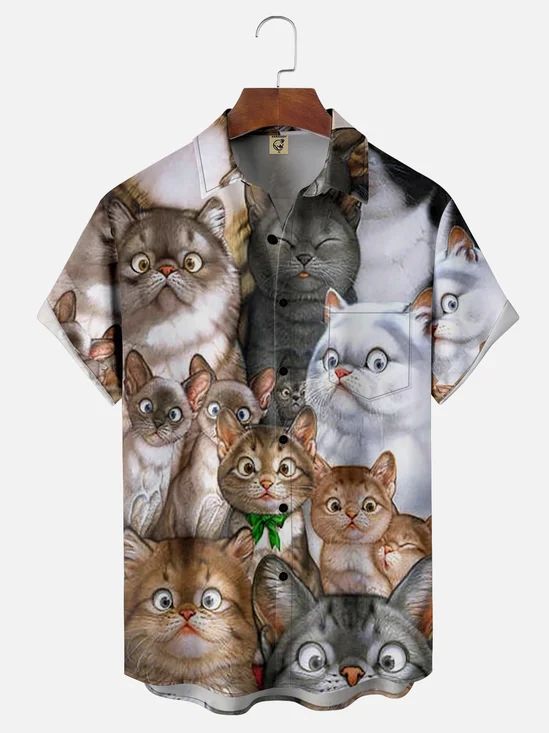 Moisture Wicking Funny Cat Hawaiian Shirt