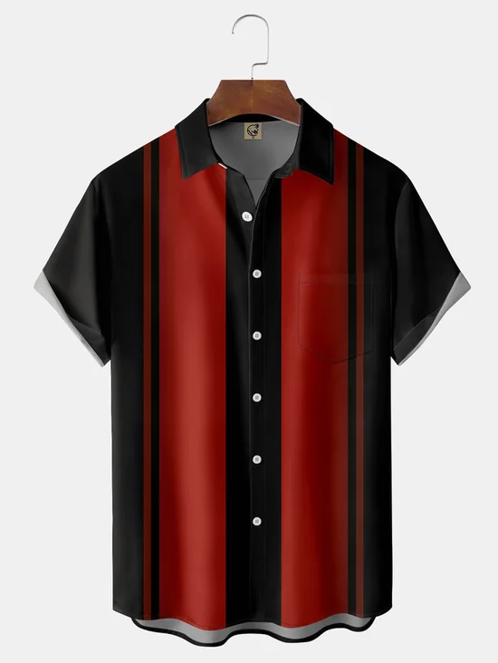 Tall Size Moisture-wicking Gradient Color Chest Pocket Bowling Shirt