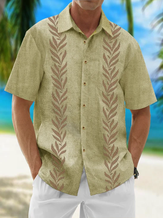 Moisture Wicking Striped Botanical Hawaiian Shirt