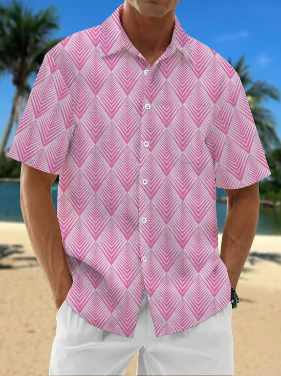 Moisture Wicking Geometric Check Hawaiian Shirt