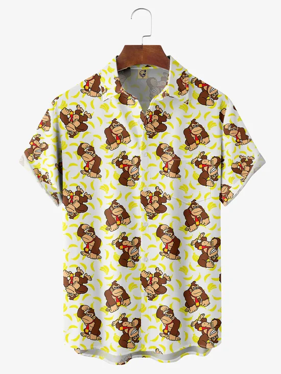 Tall Size Moisture-wicking Breathable Monkey Chest Pocket Hawaiian Shirt