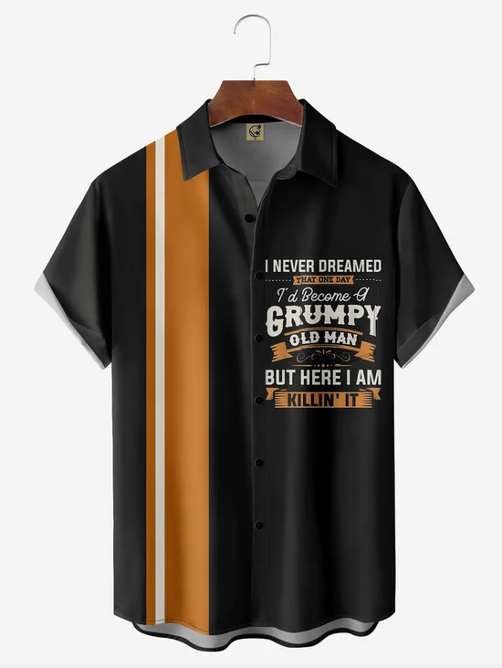 Tall Size Moisture-wicking Grumpy Old Man Chest Pocket Bowling Shirt