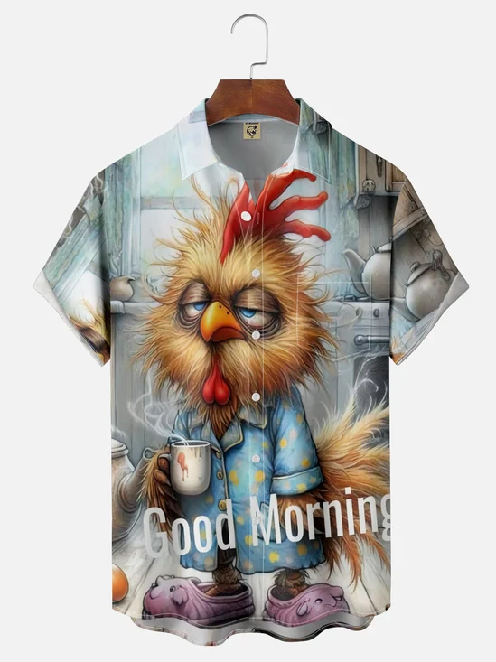 Moisture Wicking Good Morning Funny Chicken Hawaiian Shirt