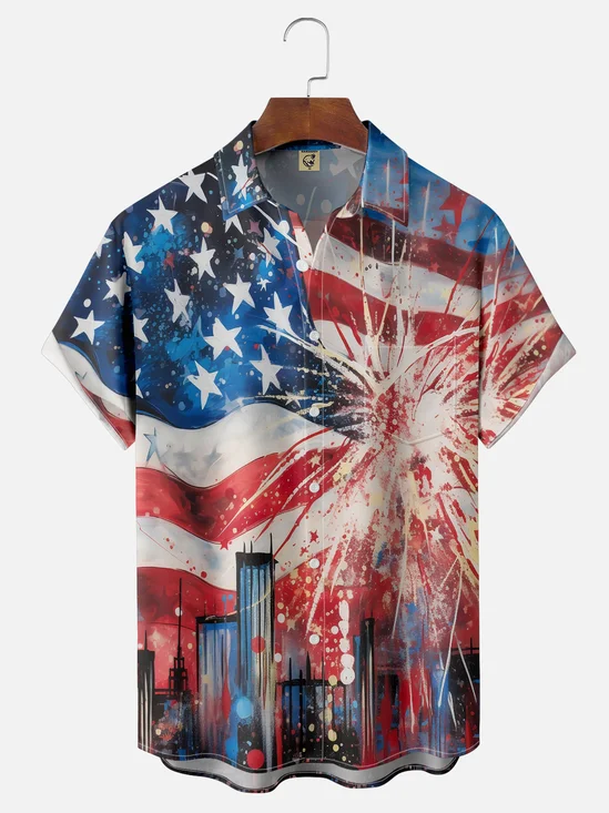 Moisture Wicking American Flag Hawaiian Shirt