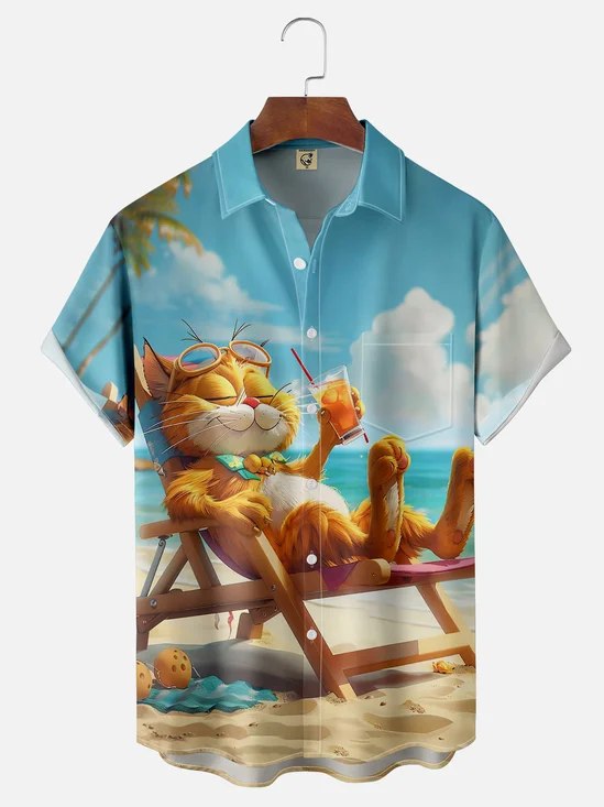 Moisture Wicking Vacation Cafe Cat Hawaiian Shirt